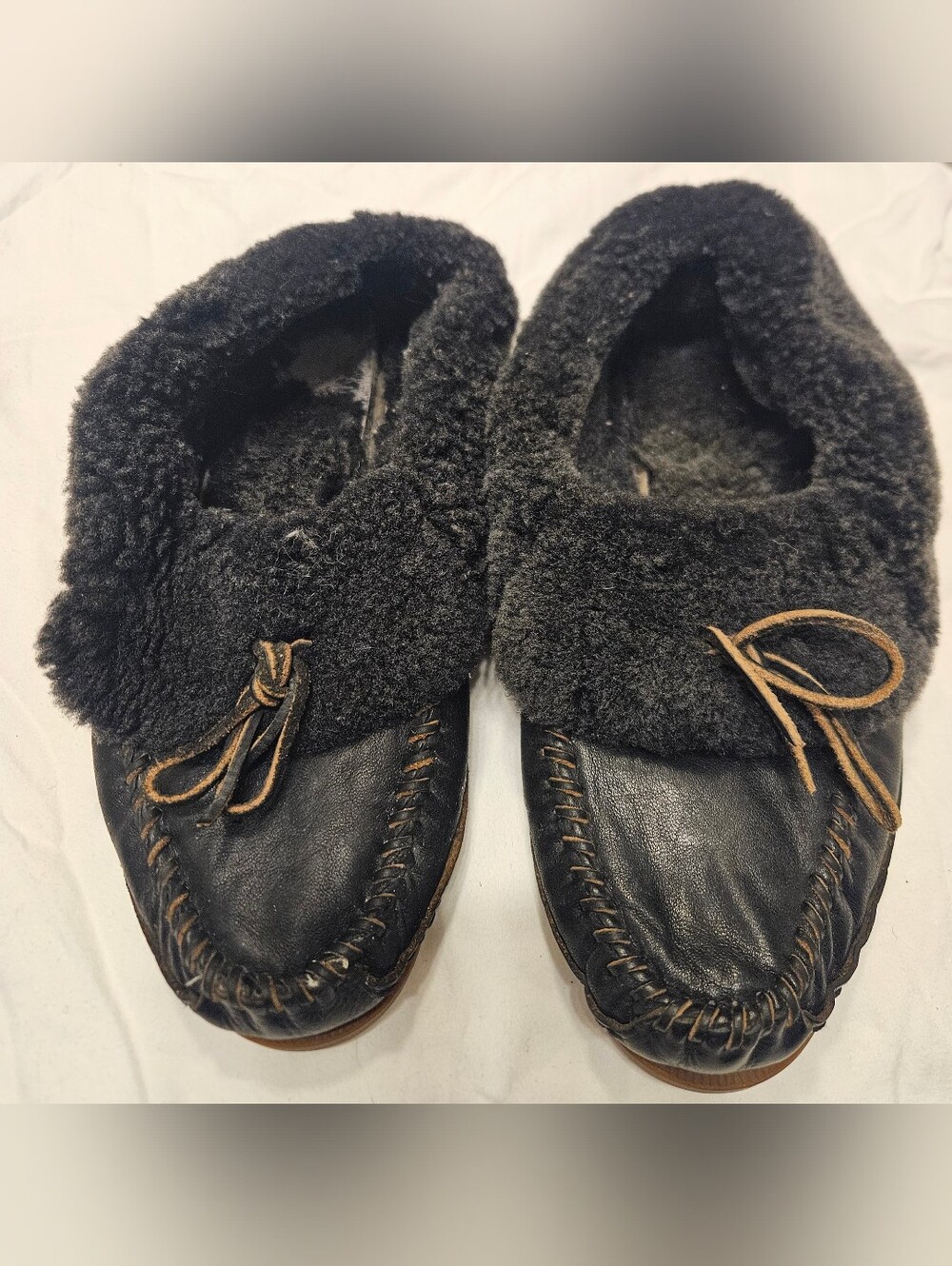 Vintage Frye Black Leather & Shearling Slippers Fits 7